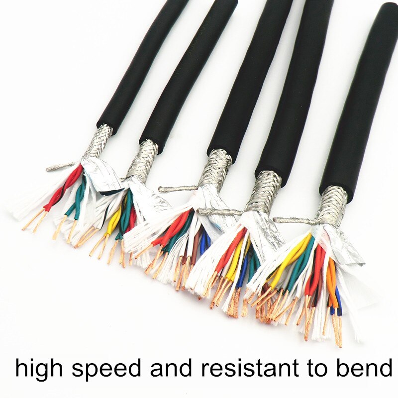 Twisted Pair Shielded Towline Wire 10 core 0.2, 0.3mm² with Ultra High Flexibility TRVVSP Drag Chain Cable 1m 24,22AWG