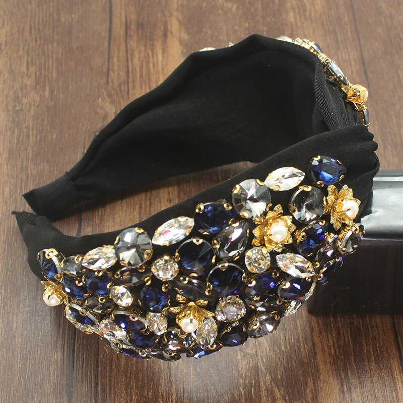 Eleganckie nowe modne akcesoria do włosów szeroki boczny pałąk Mix kryształowy barokowy Hairband Center Cross nakrycia głowy dla kobiet wesele: navy headband