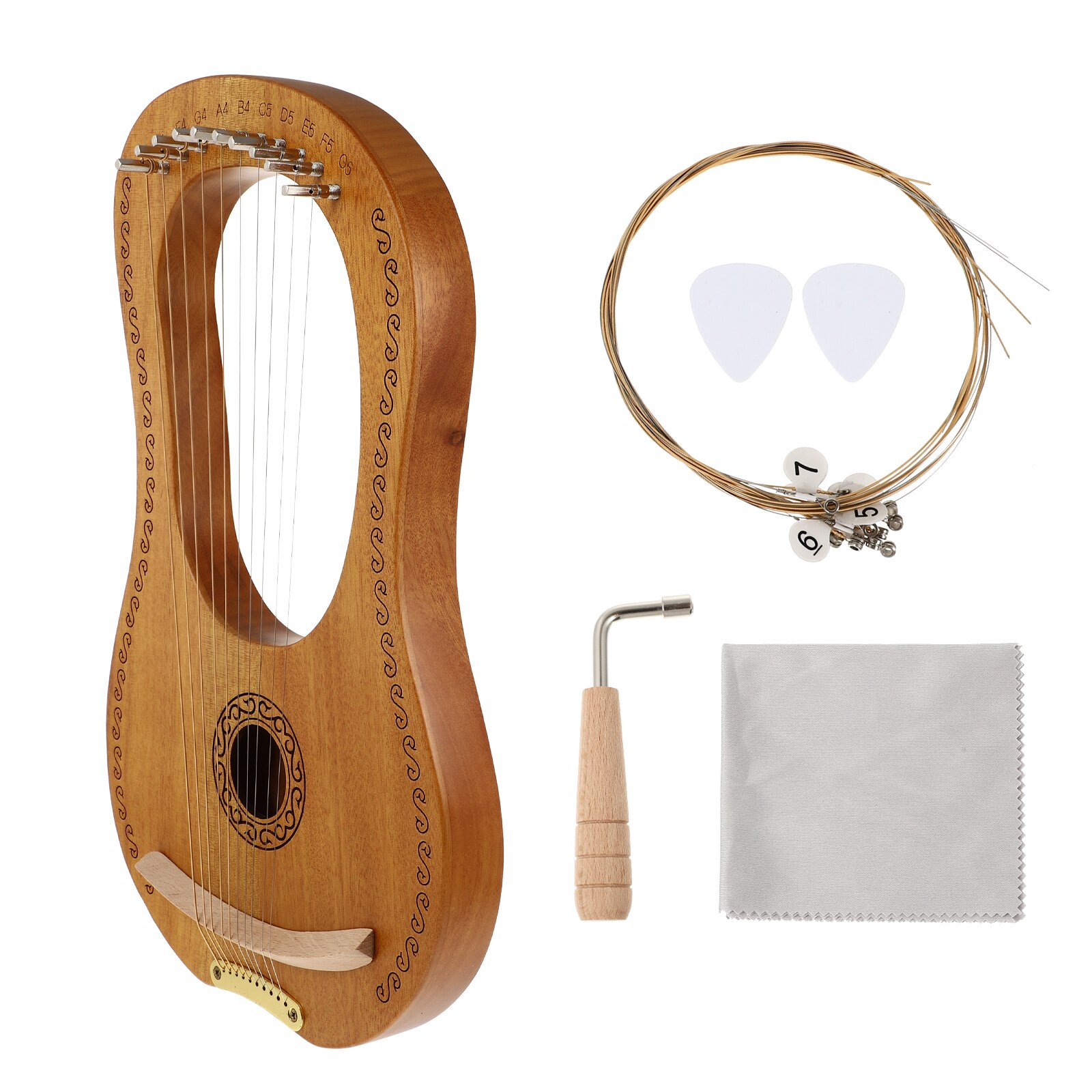 1 Set Lyre Harp Handheld Harp Wood Body 10 Metal Strings String Instrument