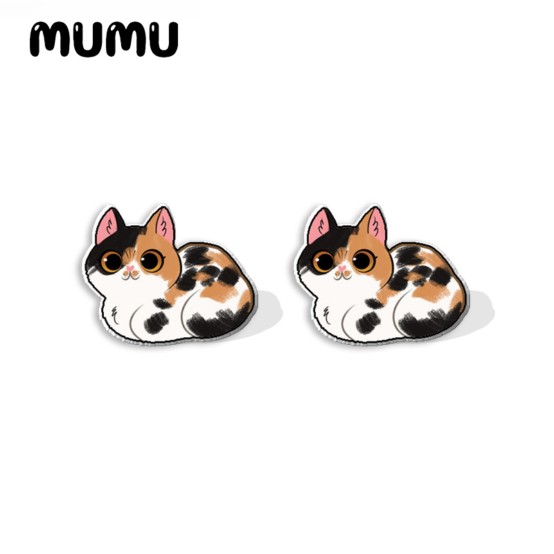 Pendientes con pasador acrílico de gato Angora turco, pendientes hechos a mano de gatos siameses, joyería epoxi de resina, para amigos, novedad de 2023: Color dorado