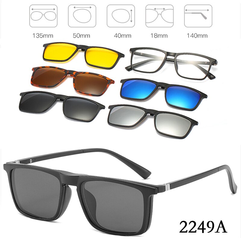 6 In 1 personalizzato uomo donna occhiali da sole magnetici ottici polarizzati Clip magnete Clip su occhiali da sole Polaroid Clip su montatura per occhiali da sole: 2249A