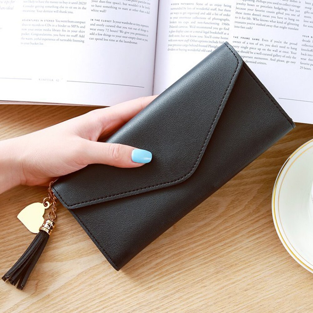 Women Leather Slim Wallet Long Trifold Credit Card Holder Organizer Purse Tassel Coin Purse Card Holder: color 3