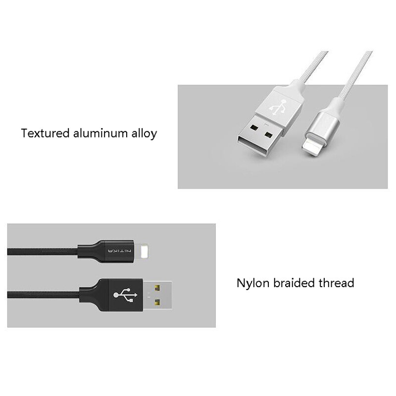 Nitika para apple mfi cabo de dados de carga rápida cabo de dados mfi liga de alumínio cabo trançado de náilon para usb 1m