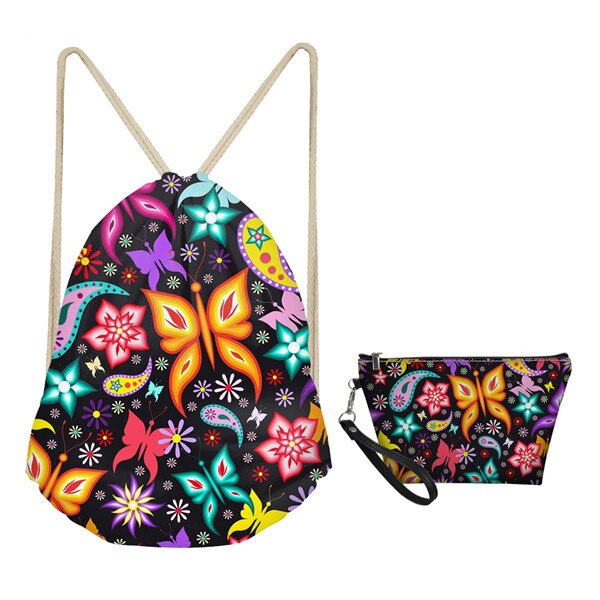 Mozoeyu 3d vlinder trekkoord rugzak make-up tas set 2 stuks dames reisaccessoires lichtgewicht schoudertassen: 6693 z 3 z 8