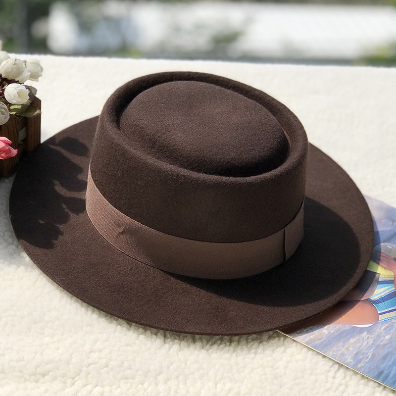 01911- fcm 368 britisk stil uldring flad fedoras kasket mænd kvinder panama jazzhat: Brun