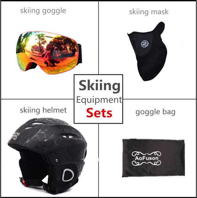 Skihjelm med anti-dug skibrille åndbar hjelm dobbelt lag anti-dug big vision snowboard skibriller skimaske sæt: Nr. .4 / L (56cm-59cm)