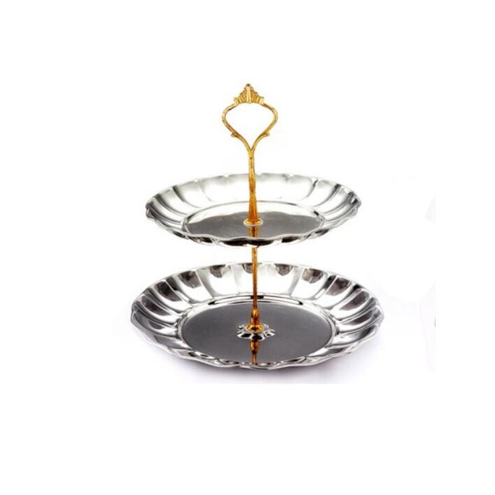 Tier Stainless Steel Cake Stand Afternoon Tea Wedding Plates Party Tableware Bakeware Cake Shop Three Layer Cake Rack ZM915: silver 2 layers