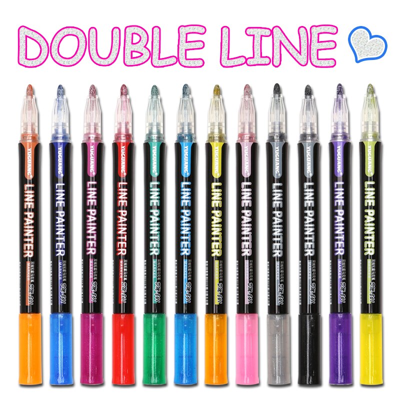 8 /12 stk/sæt outline maling tusch pen dobbelt linje kuglepen diy album scrapbog metal tusch glitter til tegning maleri doodling