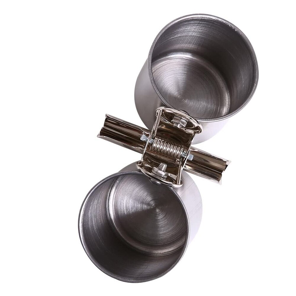 Food Water Feeding Bird Double Cups With Clip Stainless Steel Parrot Feeder Cup Pet Cage Stand Feed Cup Double Cups