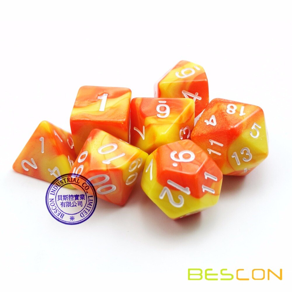 Bescon Gemini Polyhedrale Dobbelstenen Set Saffraan, twee Tone Rpg Dobbelstenen Set Van 7 D4 D6 D8 D10 D12 D20 D % Baksteen Box Pack