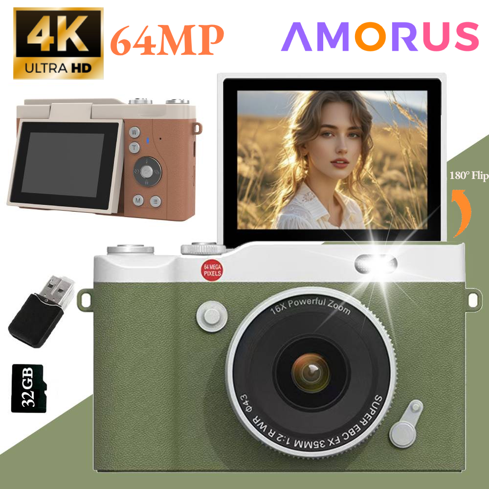 Cámara digital 4K Grabadora de vídeo retro CCD con zoom digital 16X de 2,4 pulgadas 180 ° Cámara de fotografía digital compacta Selfile con pantalla abatible