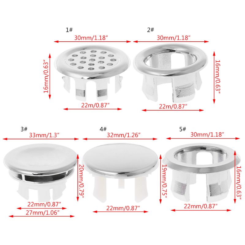 Bathroom Basin Sink Overflow Ring Six-foot Round Insert Chrome Hole Cover Cap Bathroom Accessories