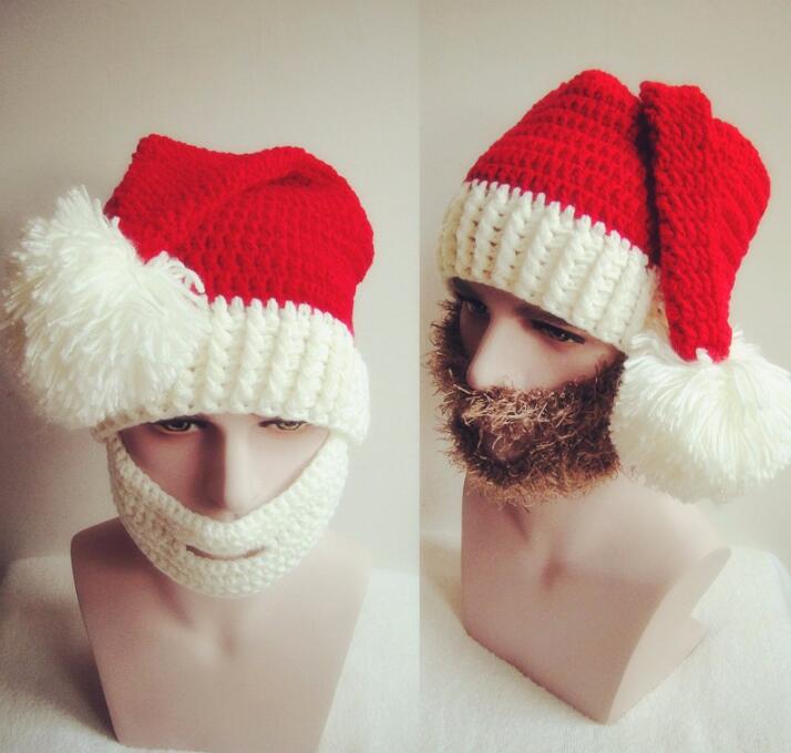 Los hombres y las mujeres barba tejido hecho a mano de lana sombrero de Navidad Santa Claus mano de punto Unisex de