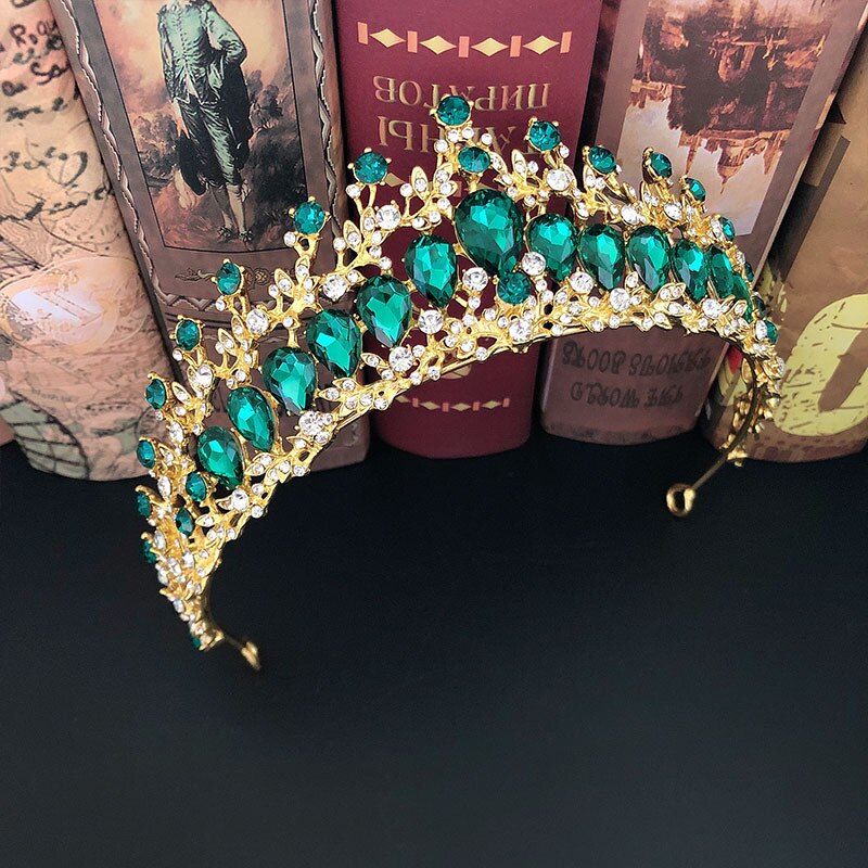 Conjunto de joyas para novia, Set de joyas de cristal, Tiara, corona, pendientes, Gargantilla, collar, boda, Dubái, oro, rojo, azul, verde, Barroco