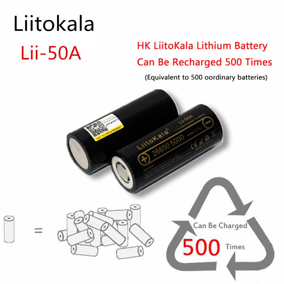 Liitokala 100% originele lii-50a3.7 v 5000 mah 26650 bateria inr 26650-20a baterias recargables para linterna/microfono