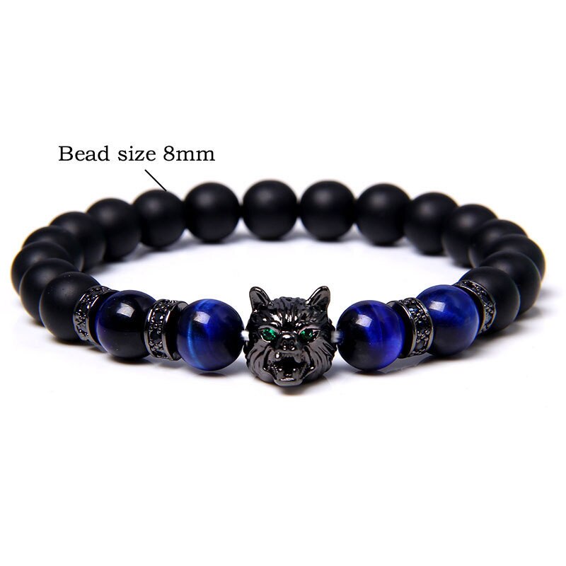 Loup Bracelet noir mat pierre de lave perles bracciali femme amis Bracelets pour femme hommes bijoux hommes bracciali uomo