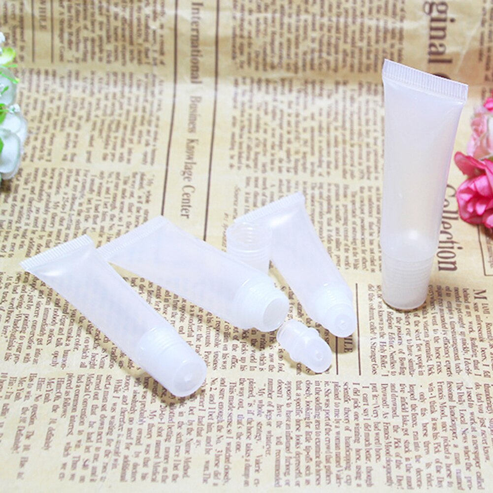 10Pcs 10ml Lip Gloss Balm Lotion Container Tube Refillable Squeeze Transparent Makeup Container Empty Cosmetics Travel Bottle