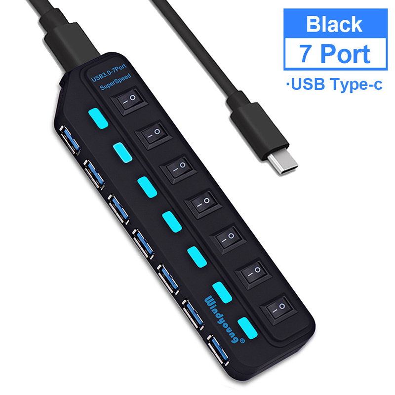 USB 3.0 HUB Typ-C HUB Multi USB Splitter 4/7 Port Expander Mehrere USBC 3 Hab Verwenden Netzteil USB 3.0 Hub mit Schalter für PC: Rot