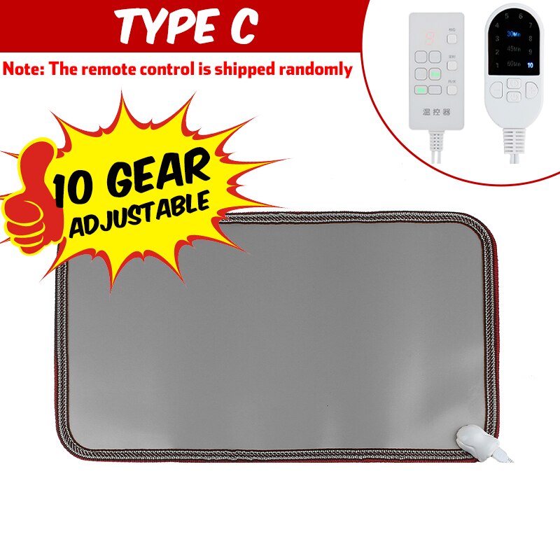 10Gears Foot Warmer Electric Heating Mat 30*50cm Waterproof Heater Pad Winter for Home Office Pet Thermostat Warming Tools: Type C