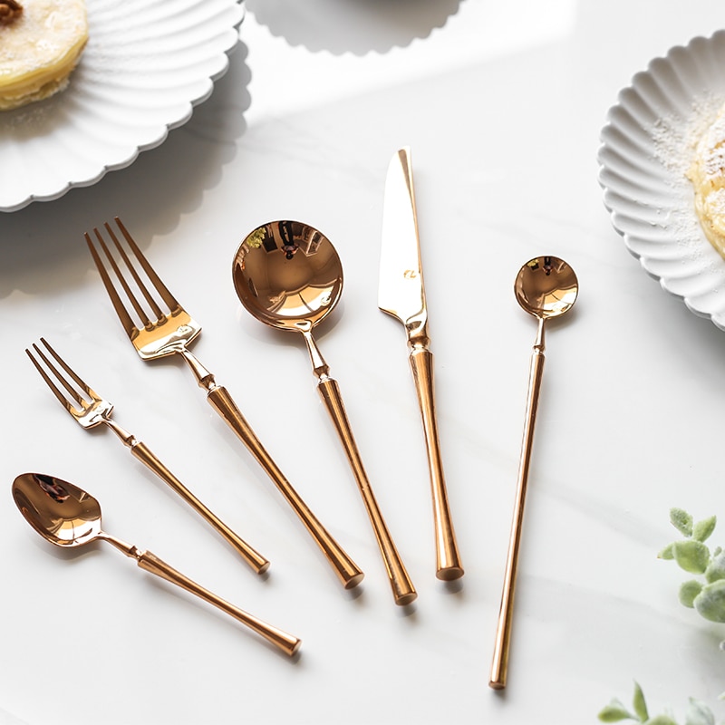 Ensemble de couverts en acier inoxydable or rose brillant, outils en acier inoxydable, excellents accessoires de cuisine cuillère avec boîte à déjeuner couteau et fourchette