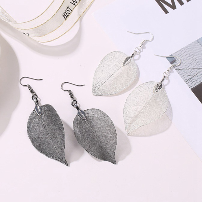 Natural Real Leaf Earrings Gold And Silver Big Statement Earrings For Women Tree Earrings