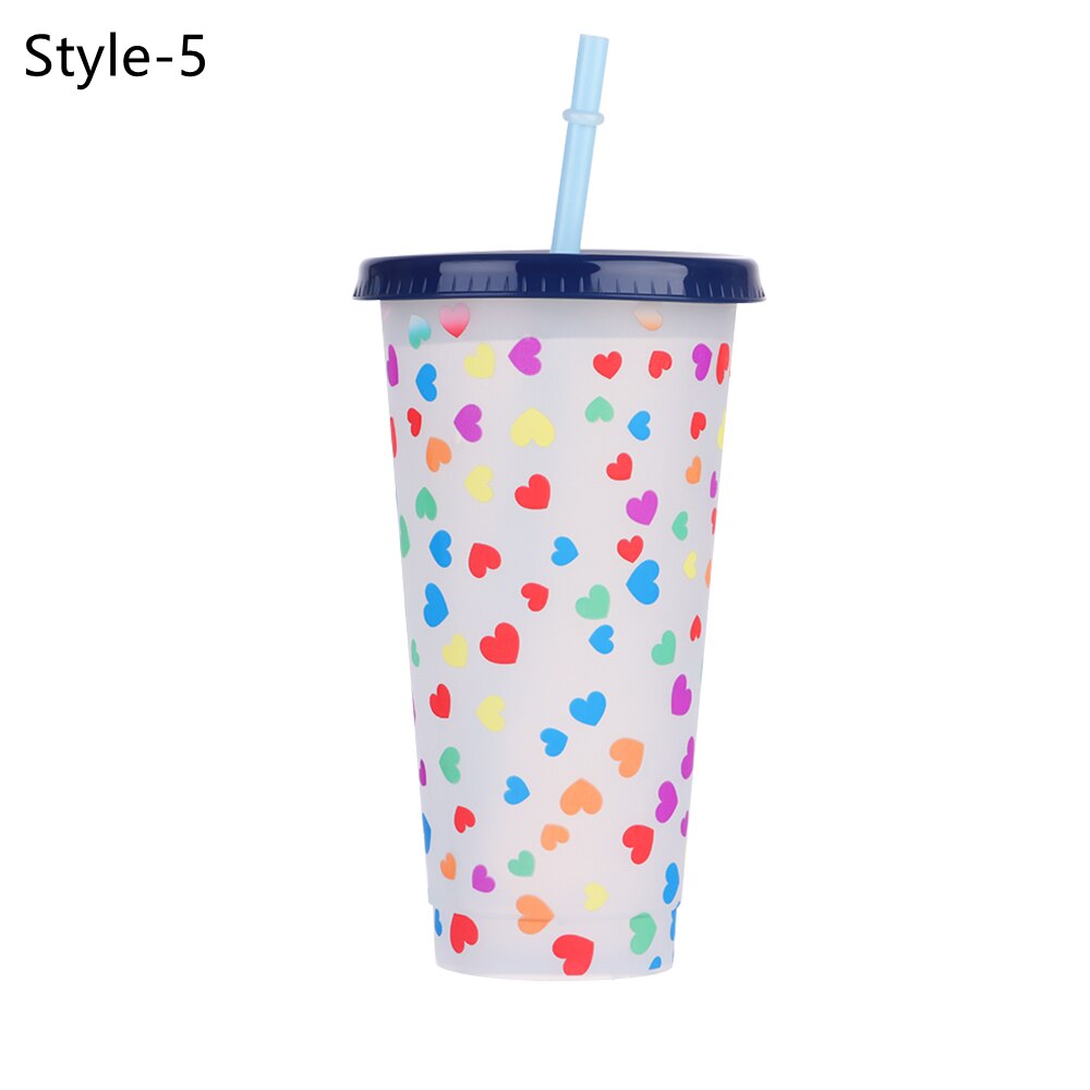 710ml Plastic Reusable magic Color Changing Water Cup Temperature Discoloration Water Bottle With Lid/Straw: Style-5