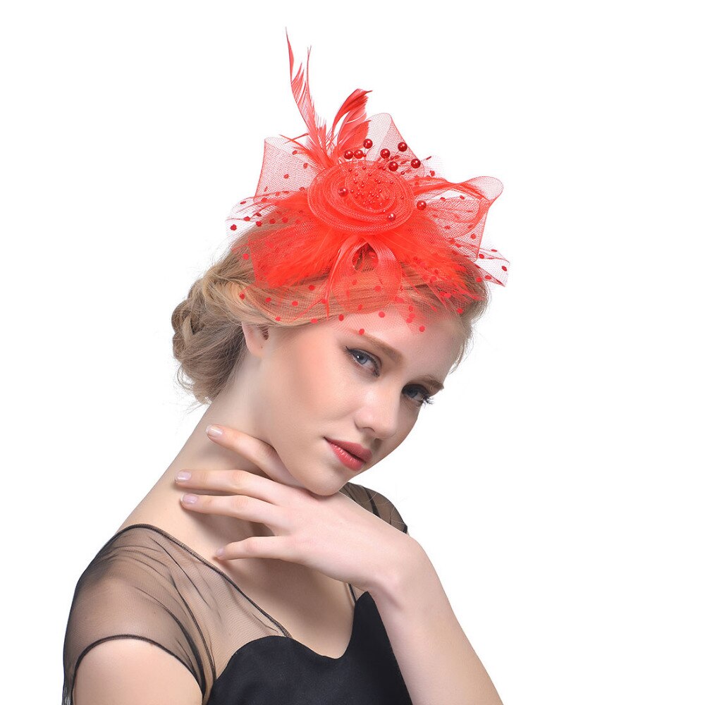 Vintage brude hatte fjer hovedbeklædning blomst fascinator stor gatsby brude hovedbeklædning til bryllupsfest elfenben hvid rød pink prom