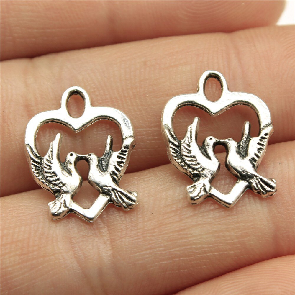 20 stücke Reize Vogel Antike Silber Farbe Nette Vogel Reize Schmuck Erkenntnisse DIY Kleine Vogel Reize: B12441-18x14mm