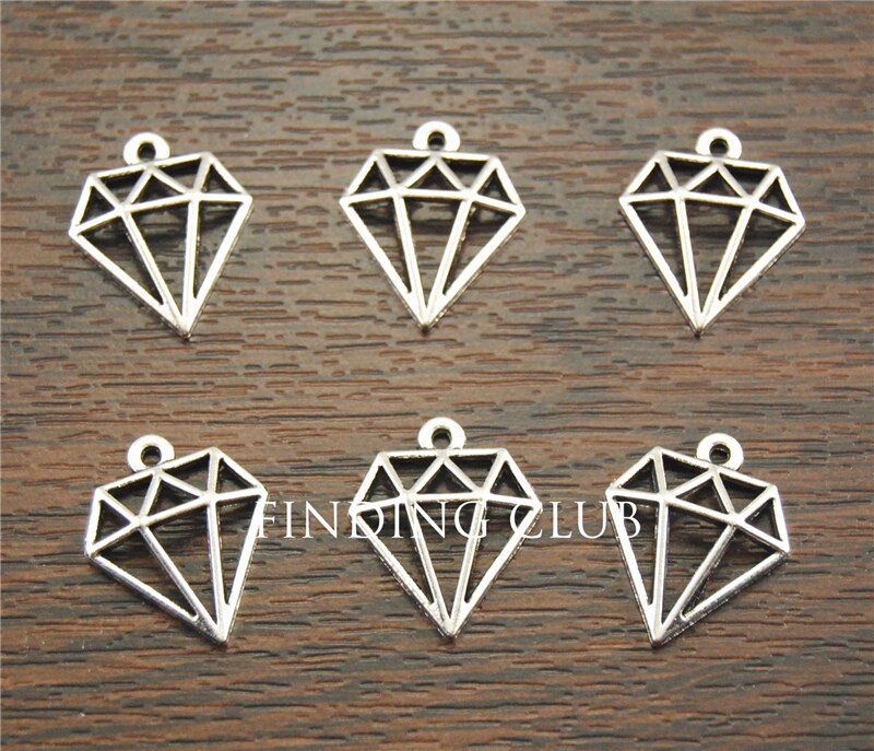 50 Stuks Zilver Kleur Hollow Diamon Vormige Bedels Hangers 11X19Mm Diy Metalen Sieraden Bevindingen A1164