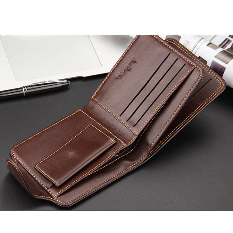 Baellerry Vintage Standard Men's Wallet Leather Trifold Short Wallets Card Holder Male Large Capacity Small Purse Carteira MW396