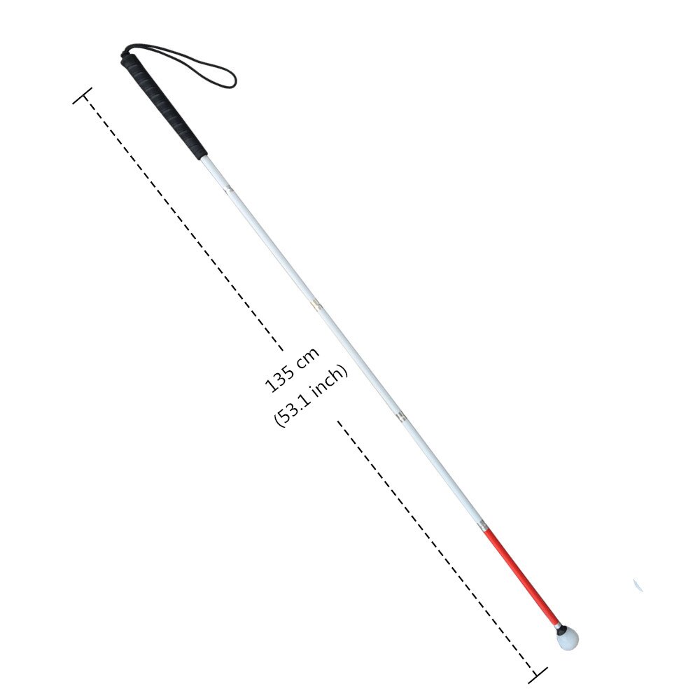 5-Section Aluminum Blind Cane,Reflective Red, Folding Walking Stick for Blind People ( Black Handle): 135cm (53.1 inch)