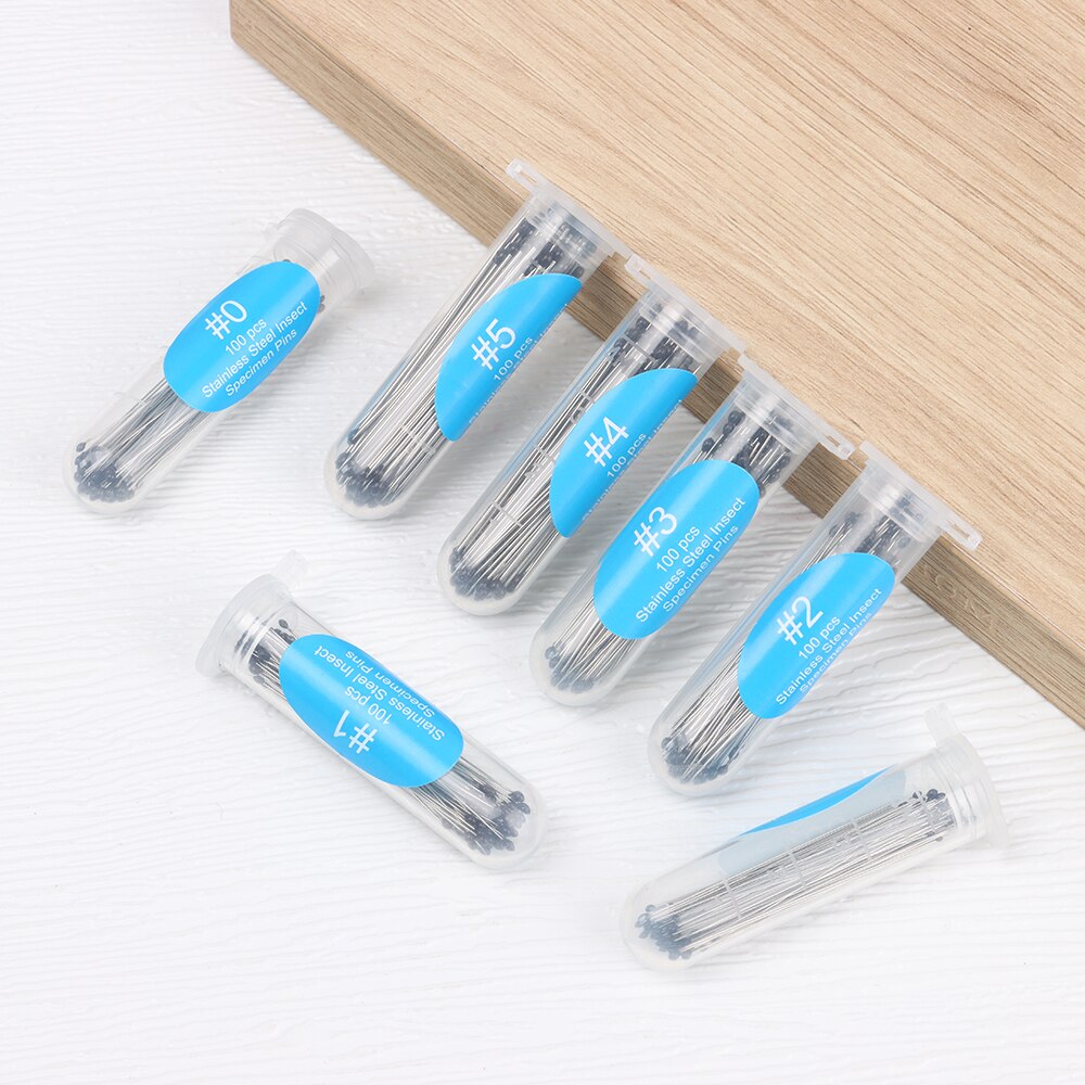 Espécimen de acero inoxidable de 100 piezas, alfileres para insectos, suministros de dissección de insectos, aguja con caja de plástico, accesorios de Entomología de laboratorio