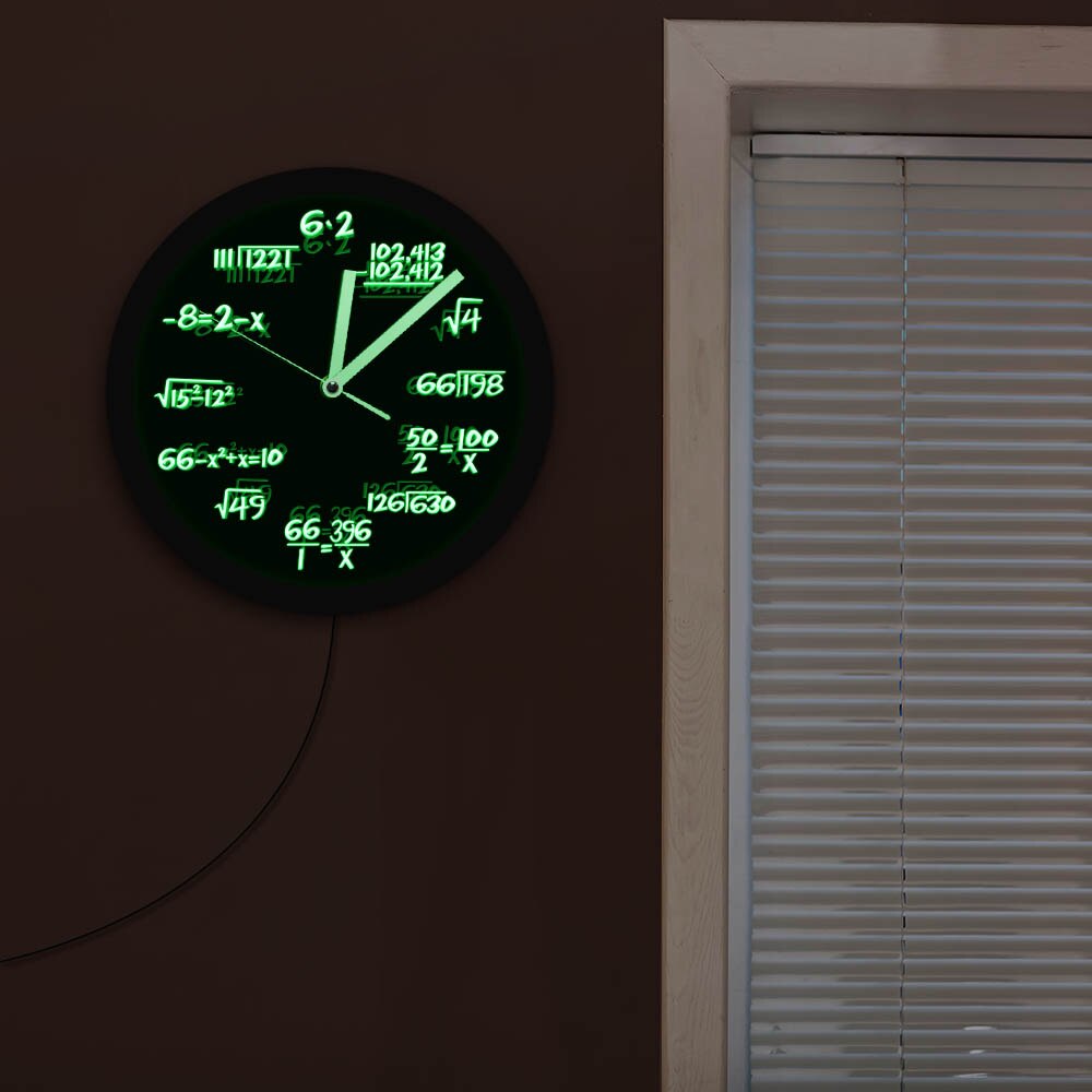 Math Wall Clock with LED illumination Math Formula Pop Equation Luminous Wall Clock Watch Scicence Educational For Kids