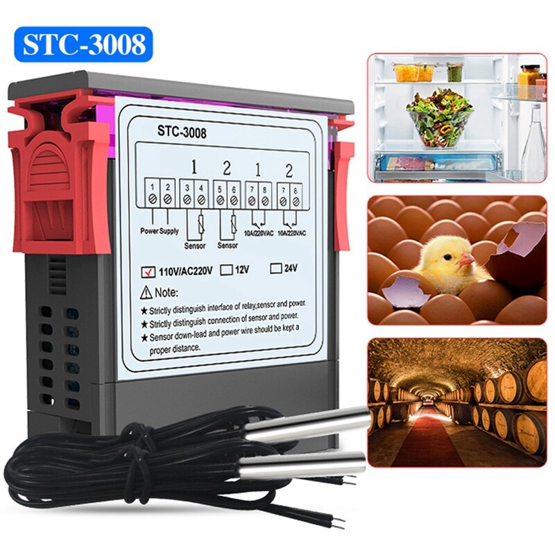 Dual Digital Temperature Controller Two Relay Output Thermoregulator Thermostat Heater Cooler Dual Probe