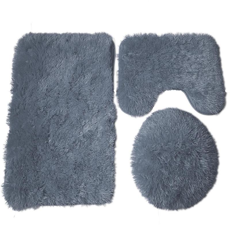 3pcs/set Non Slip Bathroom Mat Cover Toilet Lid Pad Floor Carpet Rug Home Decor Solid Plush Mat Bathroom Products: Grey