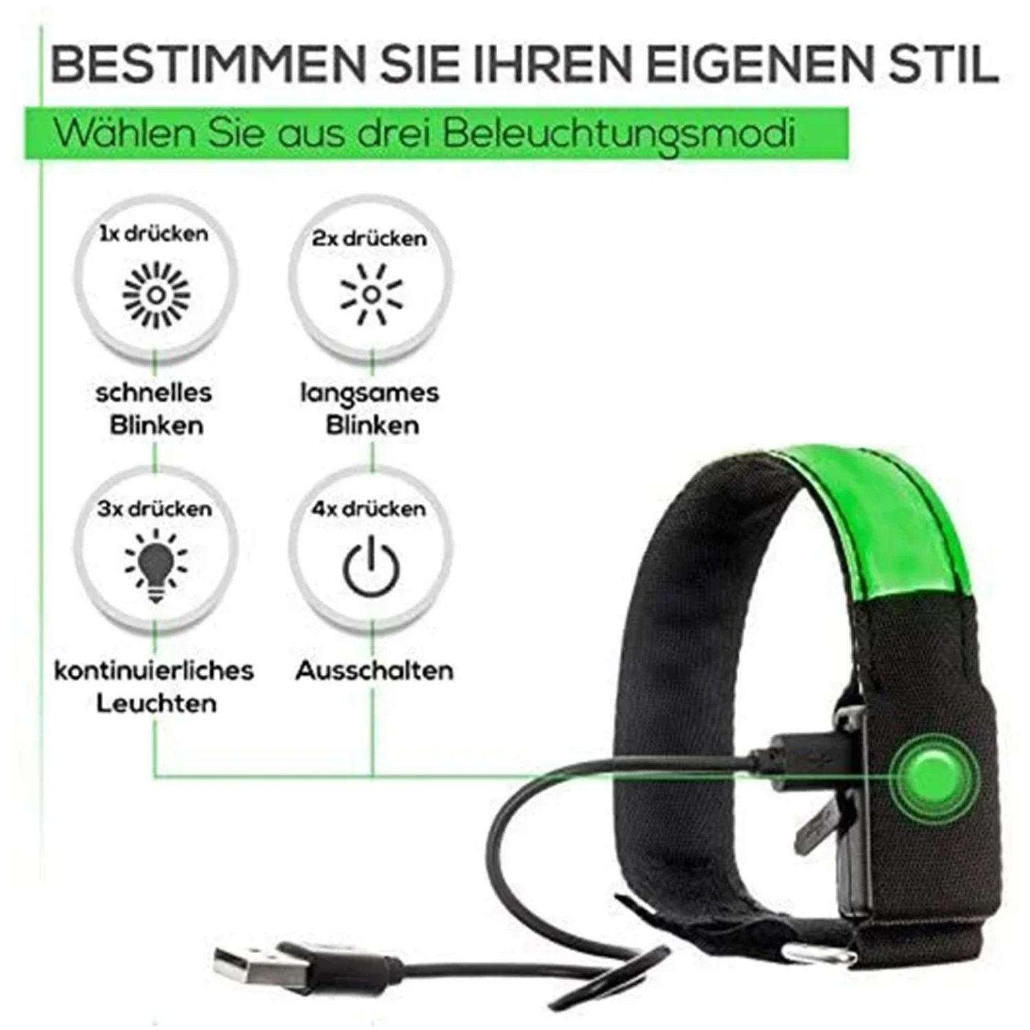 Brazalete luminoso para correr de noche con carga USB, pulsera para deportes al aire libre, cinturón de seguridad reflectante para ciclismo, pulsera brillante para bicicleta