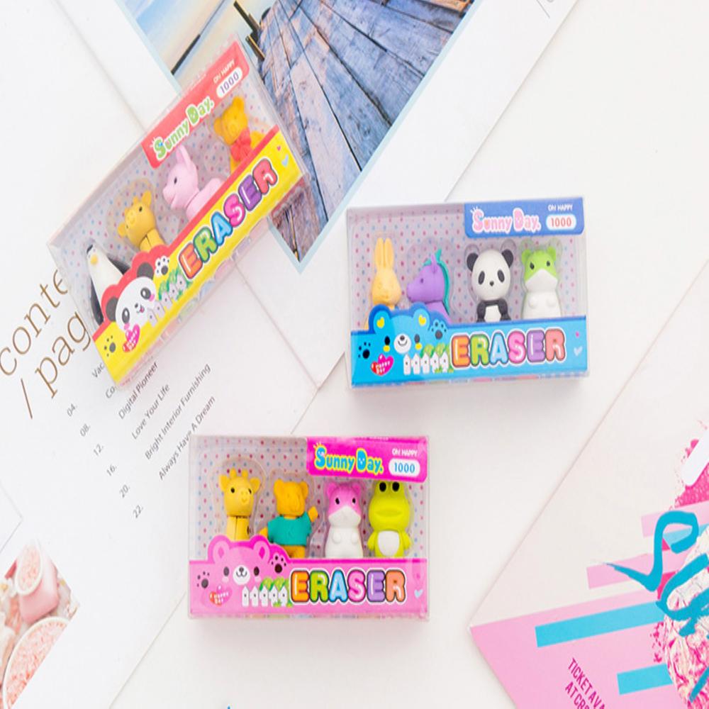 4 Pièces/ensemble de Panda de Dessin Animé Mignon Animal Boîte Gomme Dessin Animé Mini Gomme Pour Enfants École Bureau Papeterie Fournitures de Correction