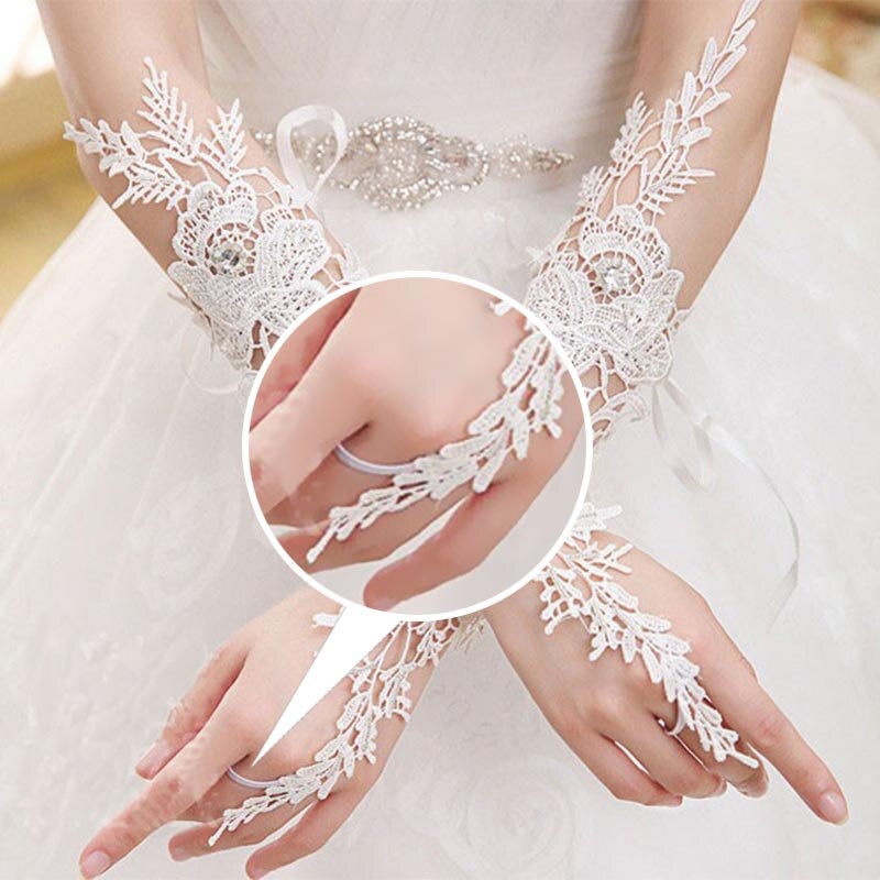 Elegante Weiße Spitze Lange Hochzeit Handschuhe für Braut Kristall Fingerlose Ellbogen Lange Braut Handschuhe Frauen Hochzeit Zubehör SL