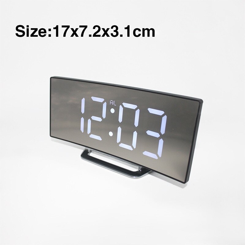 Digital Alarm Clock, 7 Inch Curved Dimmable LED Watch Table for Kids Bedroom Green Large Number Clock Lightweight Smart Clock