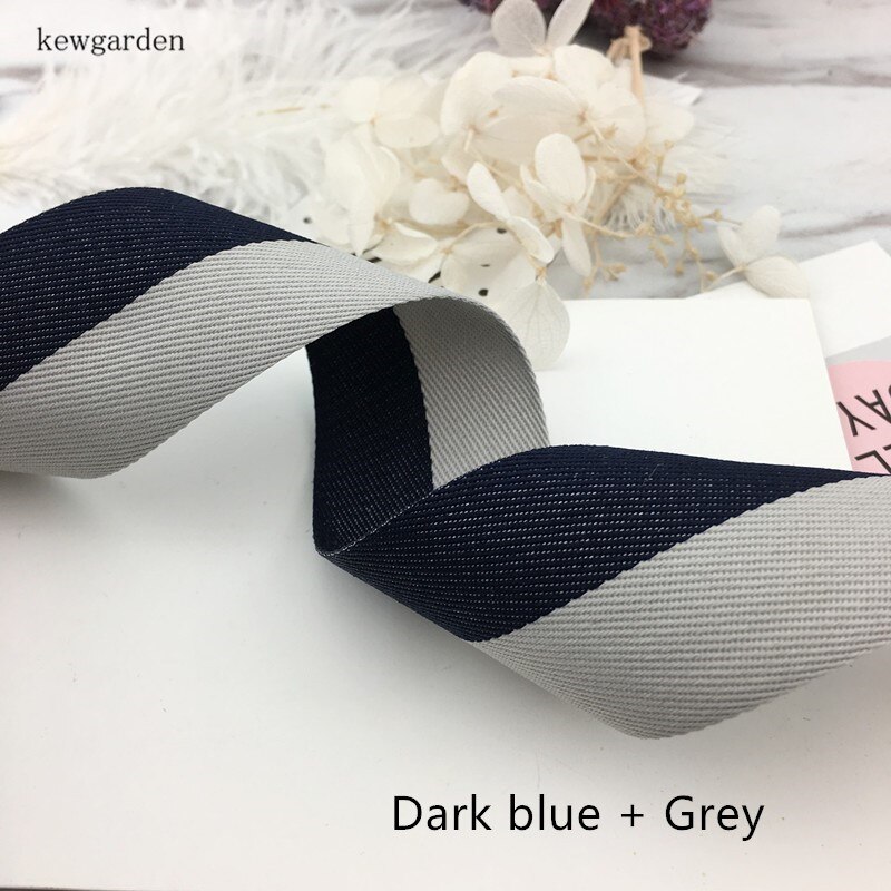 kewgarden 40mm 4cm Double Color Joining Together Satin Ribbons DIY Bowknot Accessories Cotton Ribbon Handmade Tape Riband 6M/lot: dark blue grey