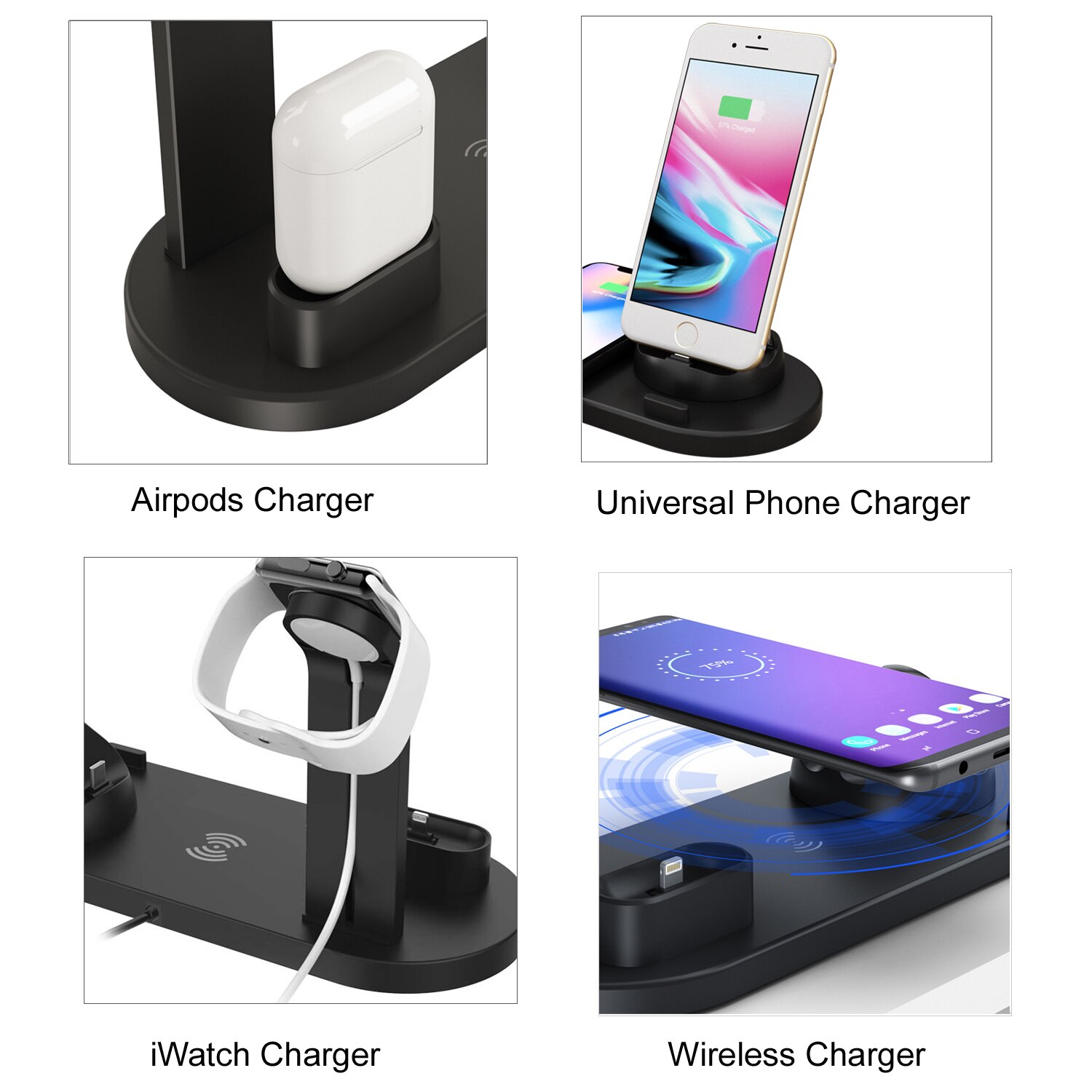 10W Draadloze Snel Opladen Voor Apple Huawei Samsung Xiaomi Mobiele Telefoon Draadloze Oplader Horloge Headset Opladen Stand Desktop