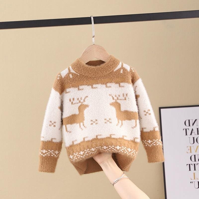 Hohe Quaility Jungen Mädchen Pullover Weihnachten Fawn Pelz Pullover Mantel Nerz Samt Pullover Jungen Gestrickte Dicke Bodenbildung Shirt: khaki / 2T
