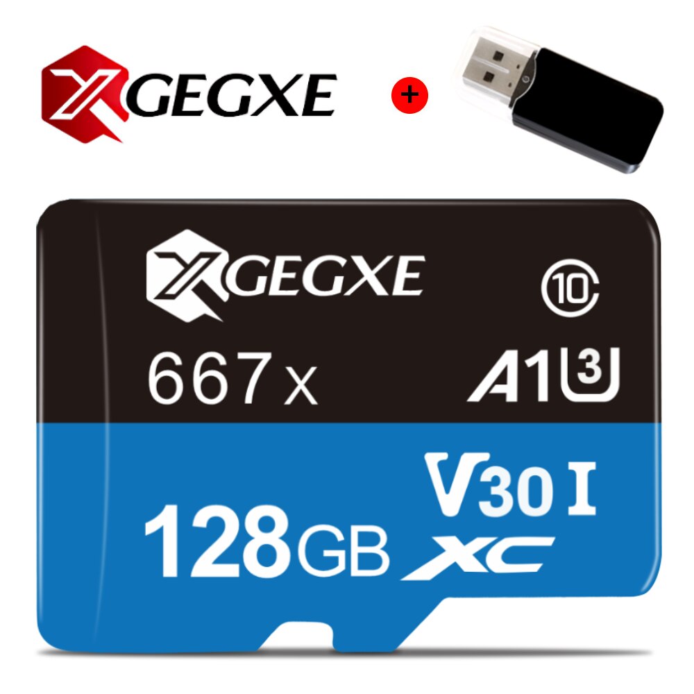 XGEGXE 100% Original Memory Card SDHC SDXC EVO Card Class 10 High speed 32G/64G/128G/256G Class 10 Flash Micro Card TF Camera: 128GB-Card Reader