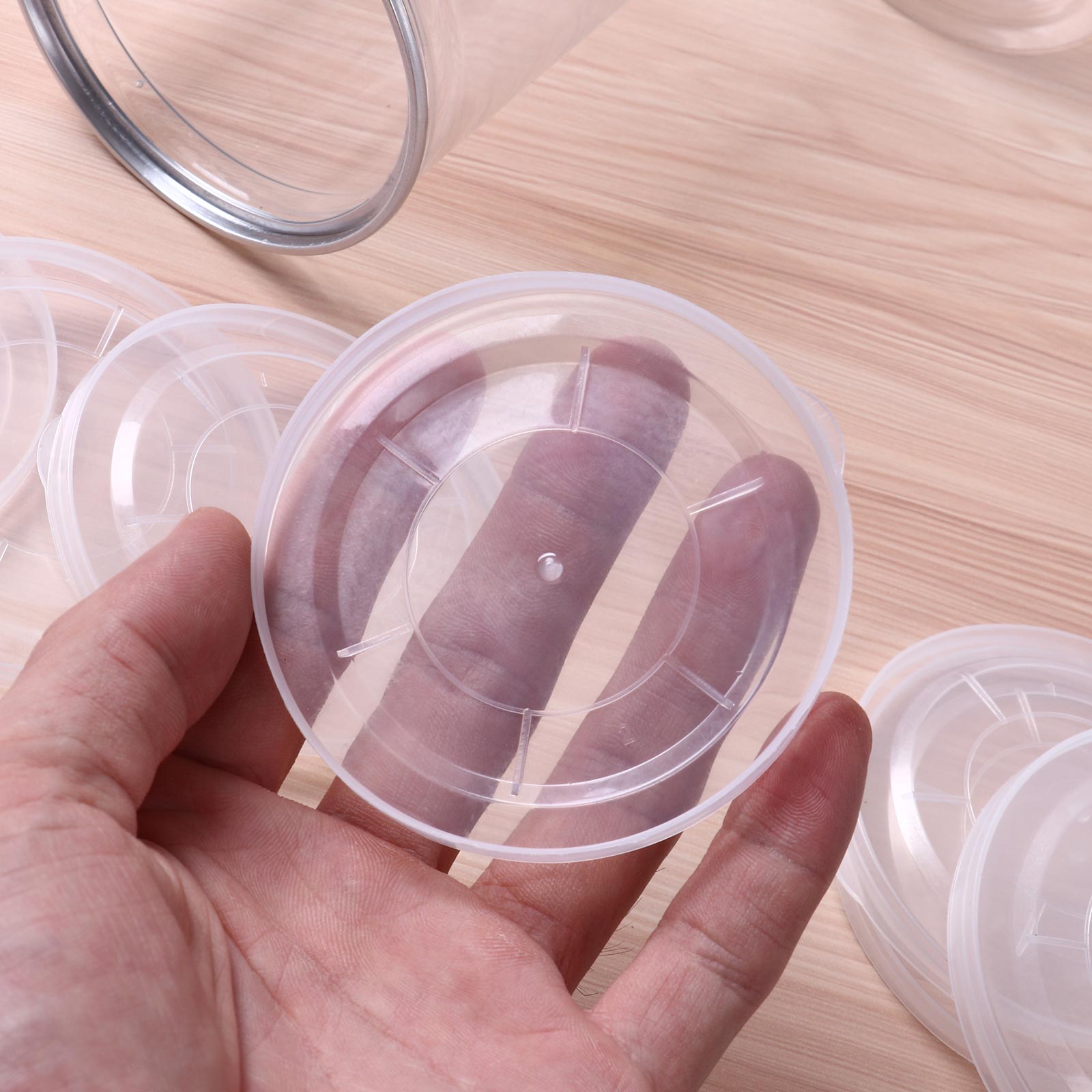 Latas de plástico transparente para almacenar alimentos reutilizables, frascos para almacenar alimentos, tapas a prueba sellado de fugas, de alimentos para perros y gatos para conservas, 100 unidades