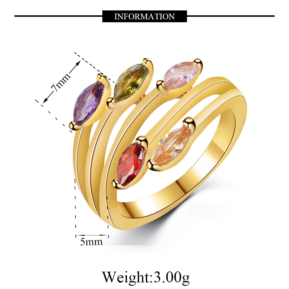 Vijf Kleur Zirkoon Paard Eye Gold Vinger Ring Vrouwen Ring Vrouwelijke Mode Party Wedding Ring Vrouwelijke Eenvoudige Persoonlijkheid Sieraden