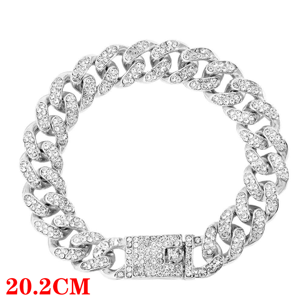 Miami Cuban Bracelets Anklet For Women Bling Full Rhinestone Paved Link Iced Out Hand Chain Jewelry Accessories: C012702SL