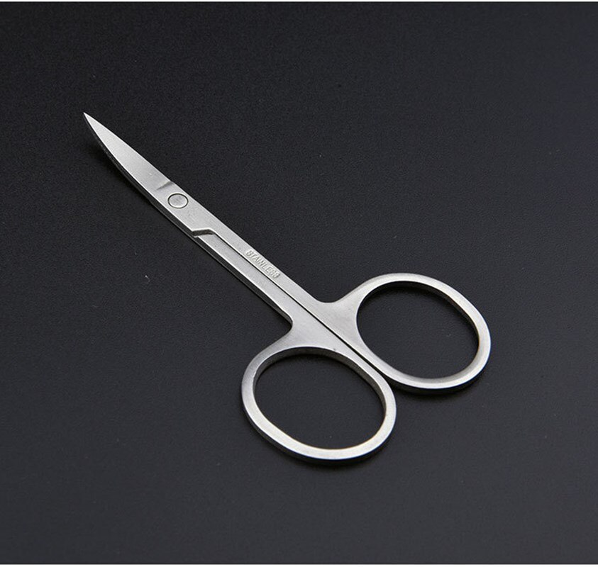 Tijera de maquillaje de acero inoxidable para cejas, pestañas, pelo de nariz, tijera afilada, Punta curva, pequeña, 1 pieza