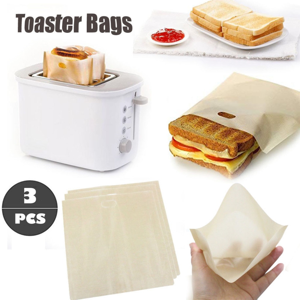 3pcs Toaster Bags for Grilled Cheese Sandwiches Made Easy Reusable Non-stick Baked Toast Bread Bags