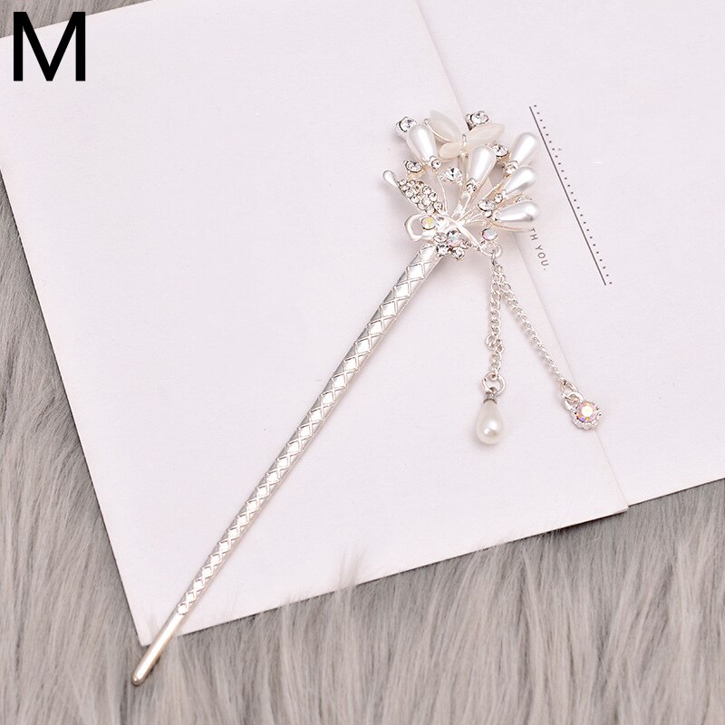 Pałeczki do włosów w stylu chińskim metalowe Rhinestone włosy kij kobiety Tassel kwiat perłowy chluba szpilka akcesoria biżuteria do włosów