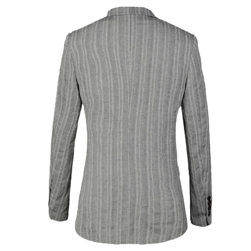 Stribet linned herre blazere slim fit til mænd koreansk formel business grå mandlig jakkesæt bryllup plus størrelse 56